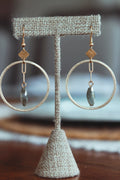 Brass Circle Earrings with Labradorite Accents
