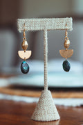 Turquoise and Brass Half Circle Drop Earrings