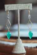 Jade Drop Earrings with Brass Triangle and Labradorite