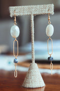 Moonstone Oval Brass and Labradorite Drop Earrings