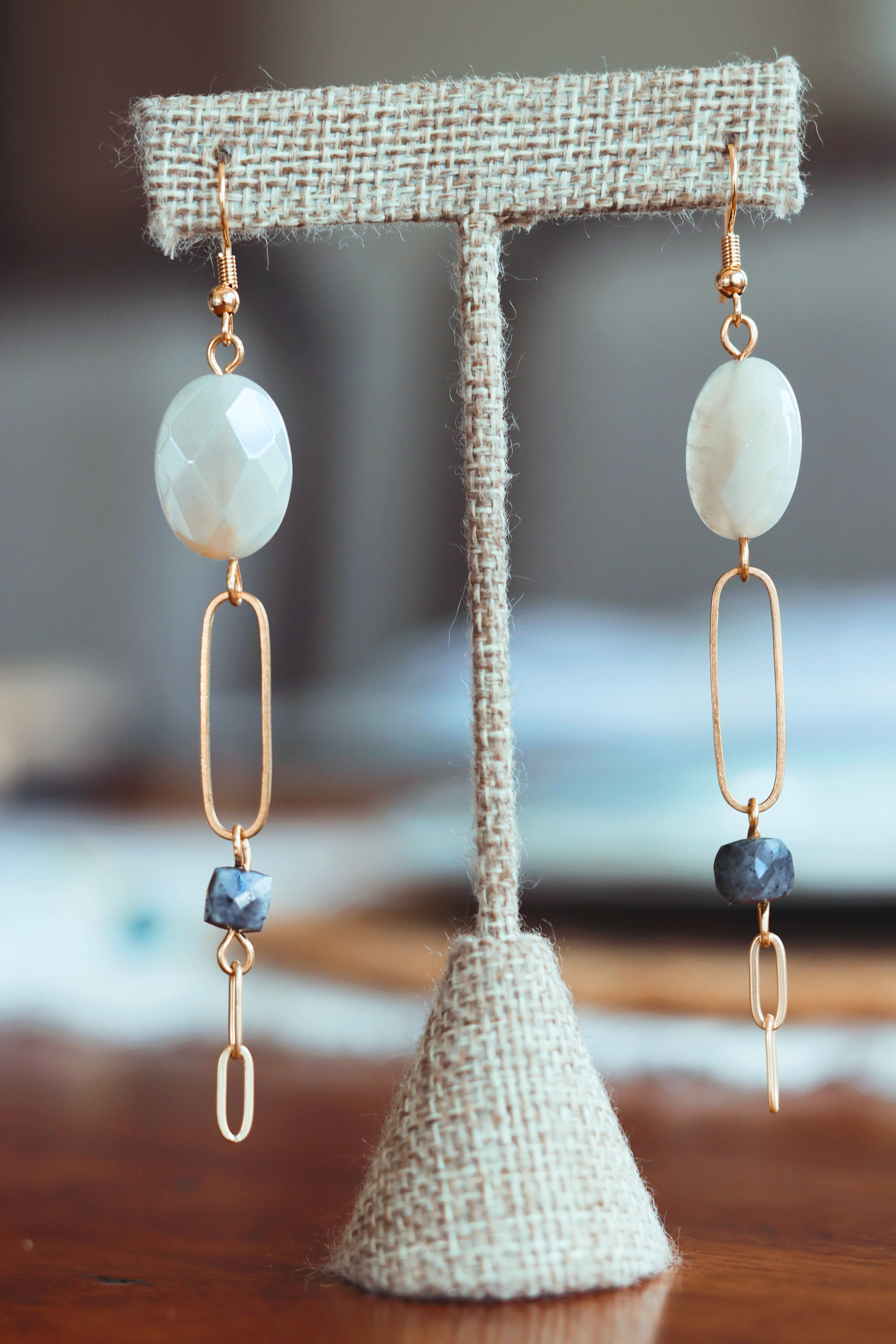 Moonstone oval brass and labradorite