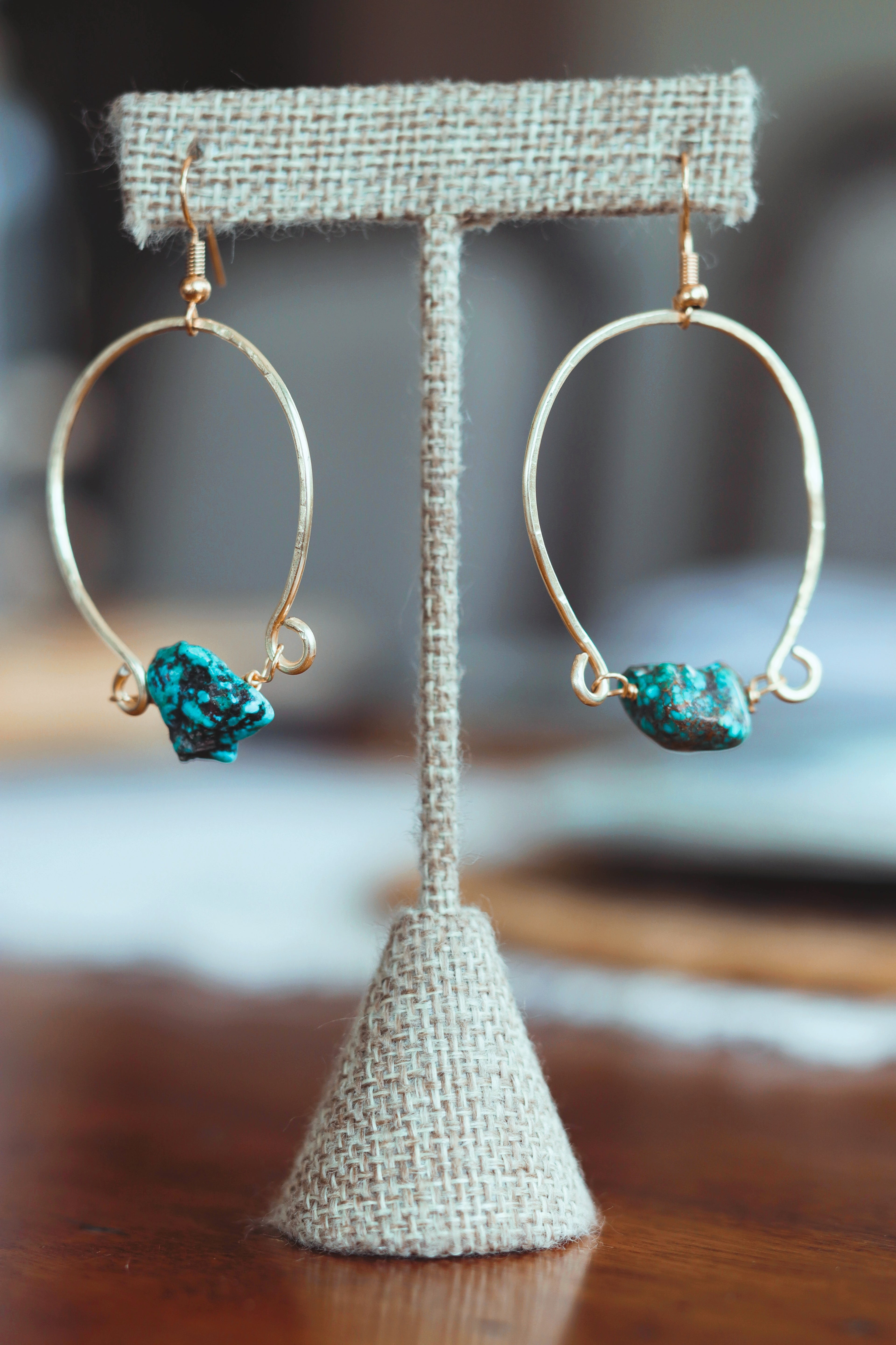 Turquoise hammered hoop