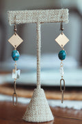Brass Square with Natural Blue Stone Earrings