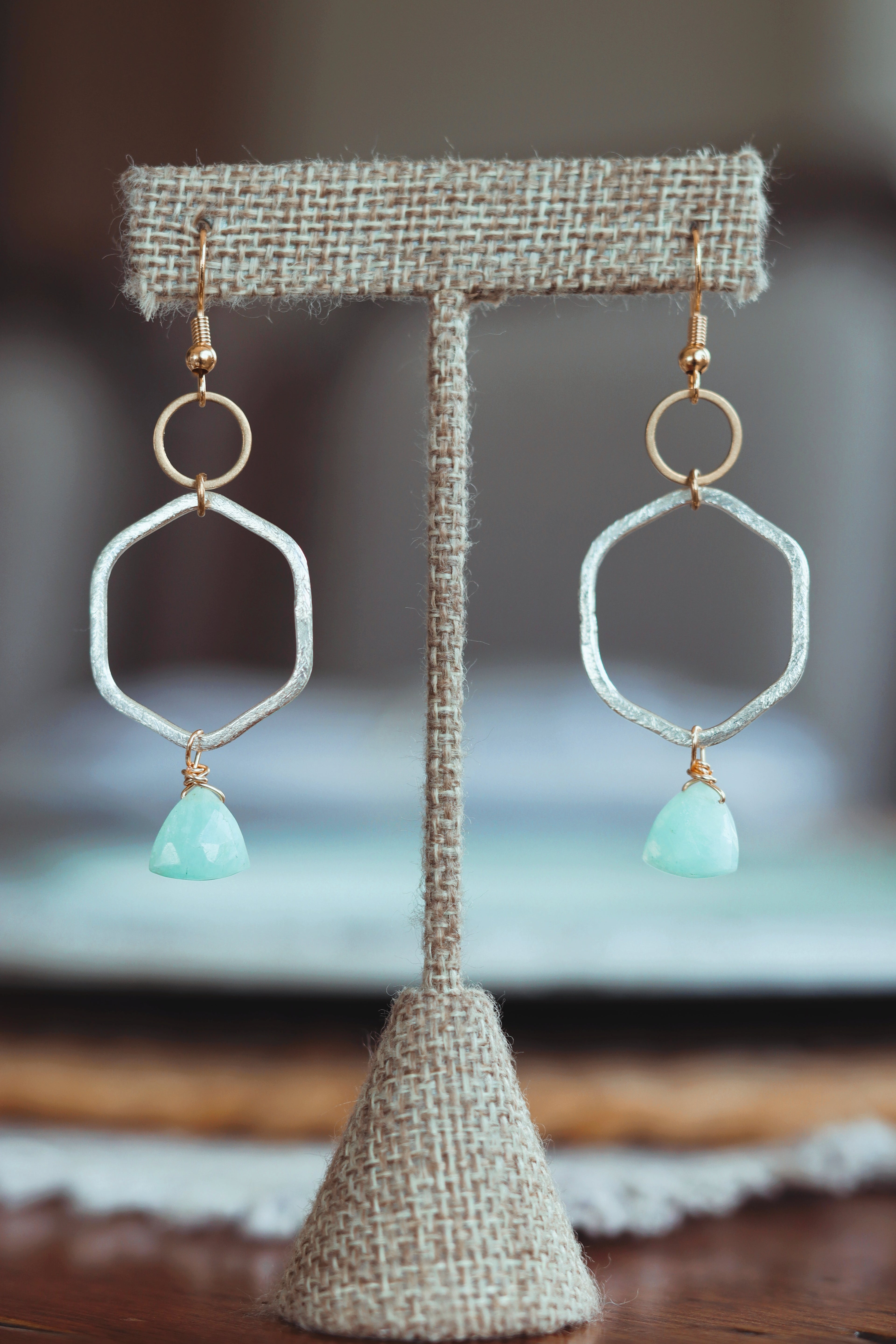 Two tone with amazonite earrings