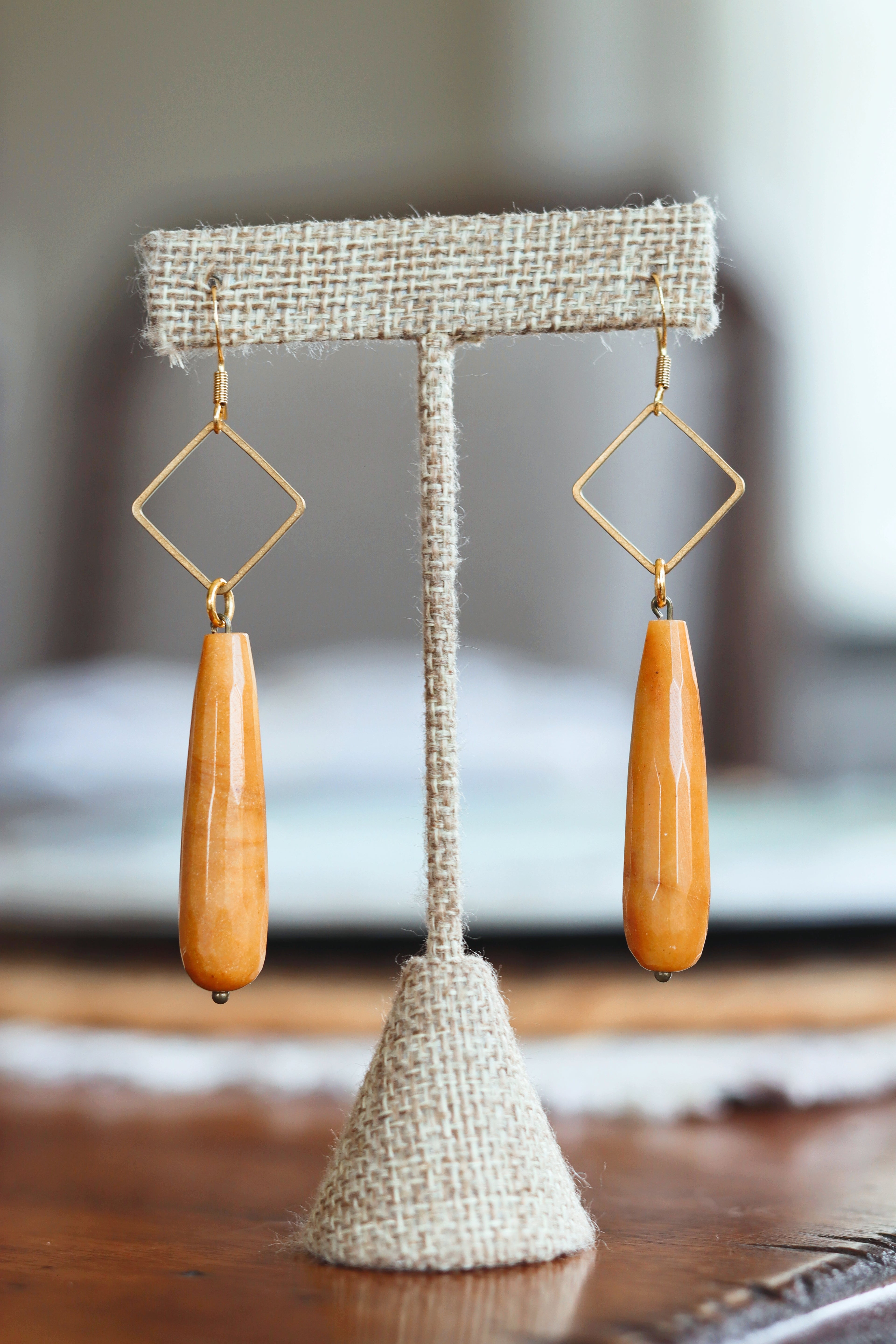 Natural camel stone drop earring