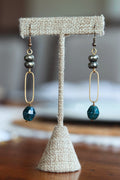 Brass Dangle Earrings with Blue Stone Accents