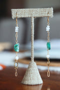 Chain Drop Earrings with Natural Green Stone and Moonstone