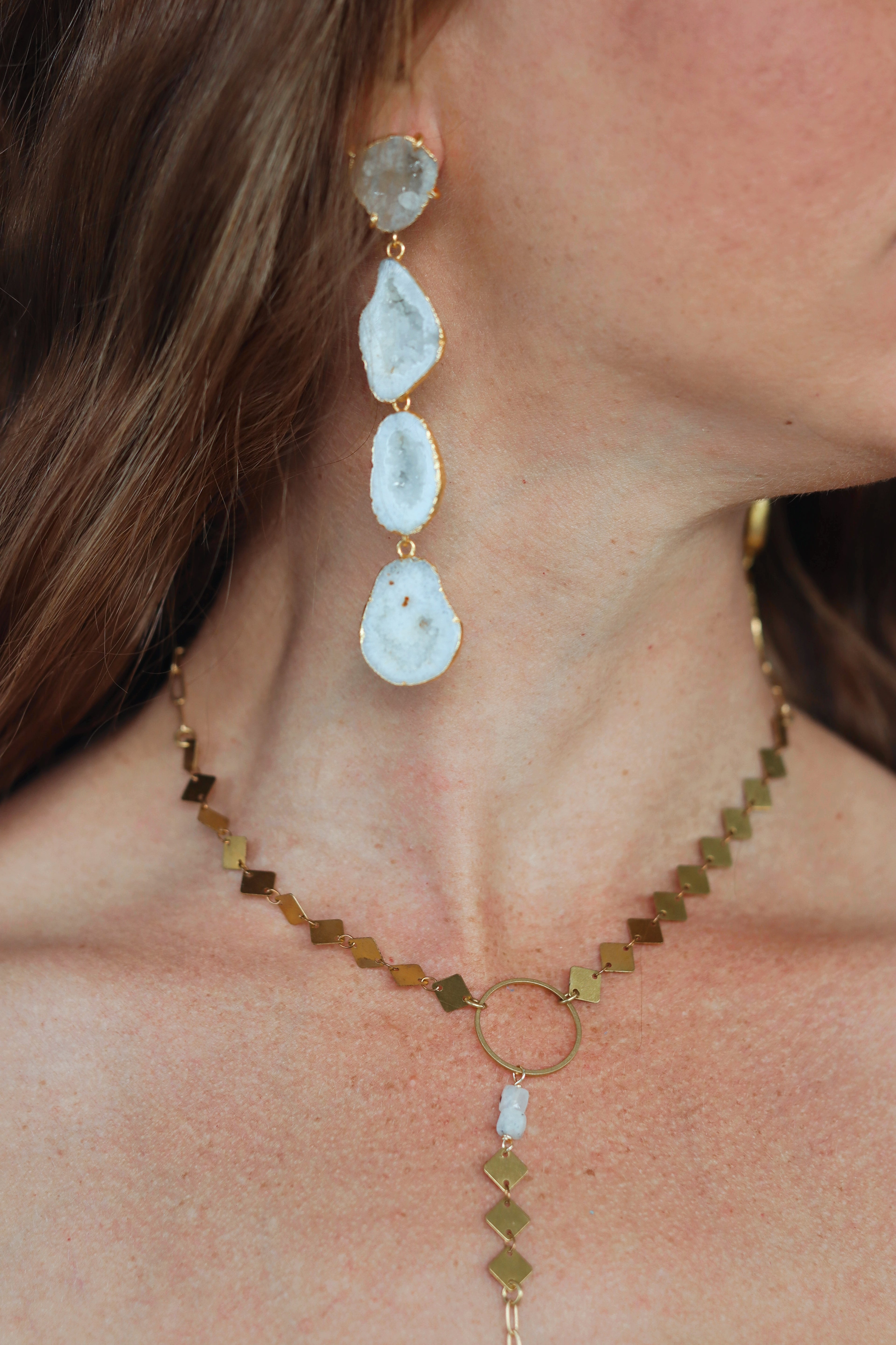 Square Chain Moonstone Y Necklace