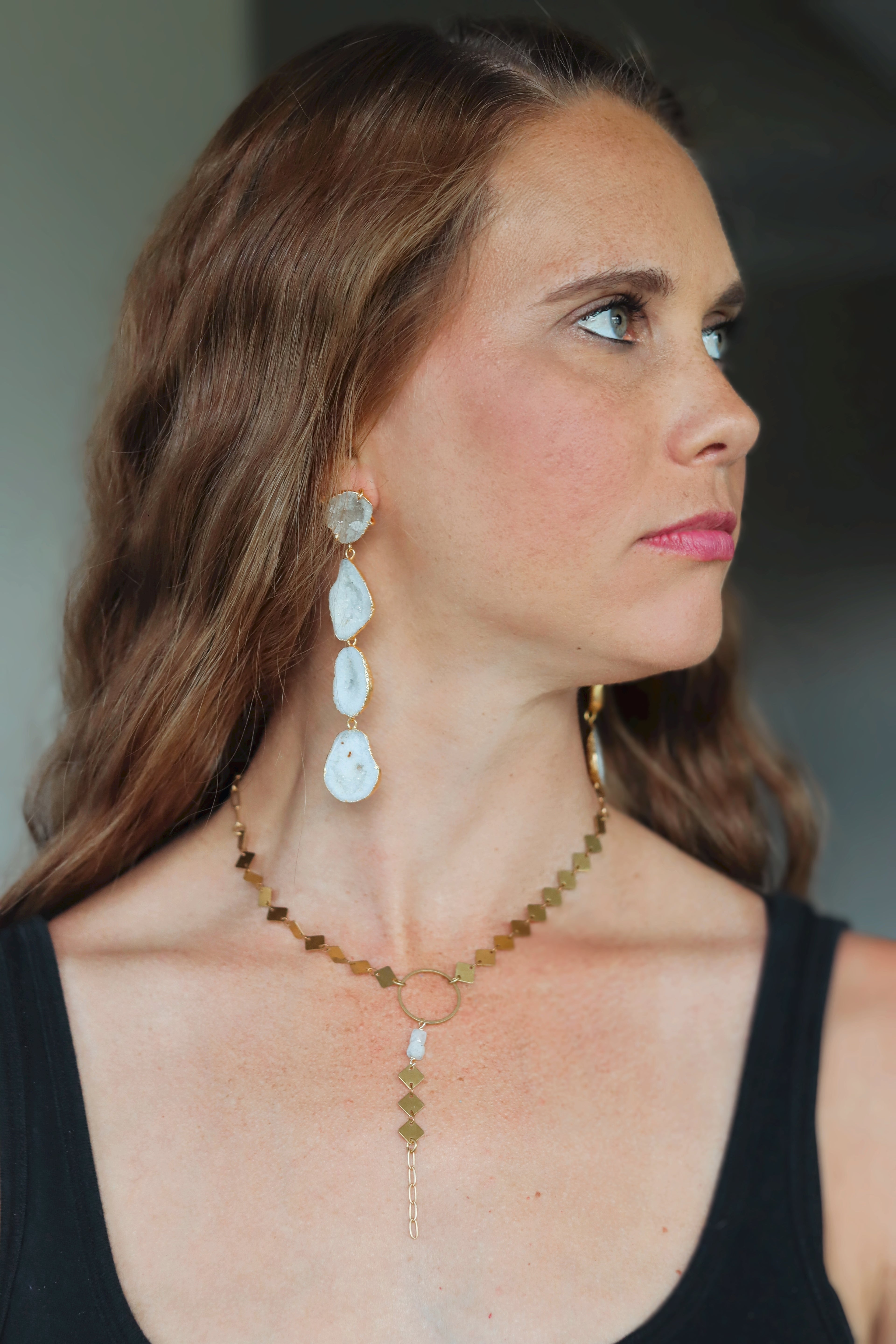Large quartz statement earrings