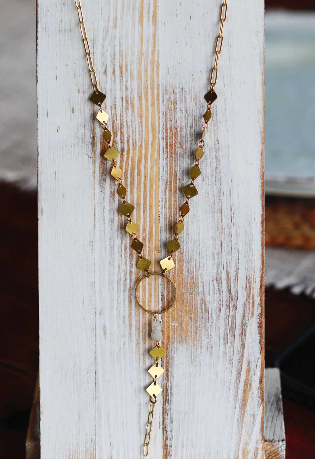 Square Chain Moonstone Y Necklace