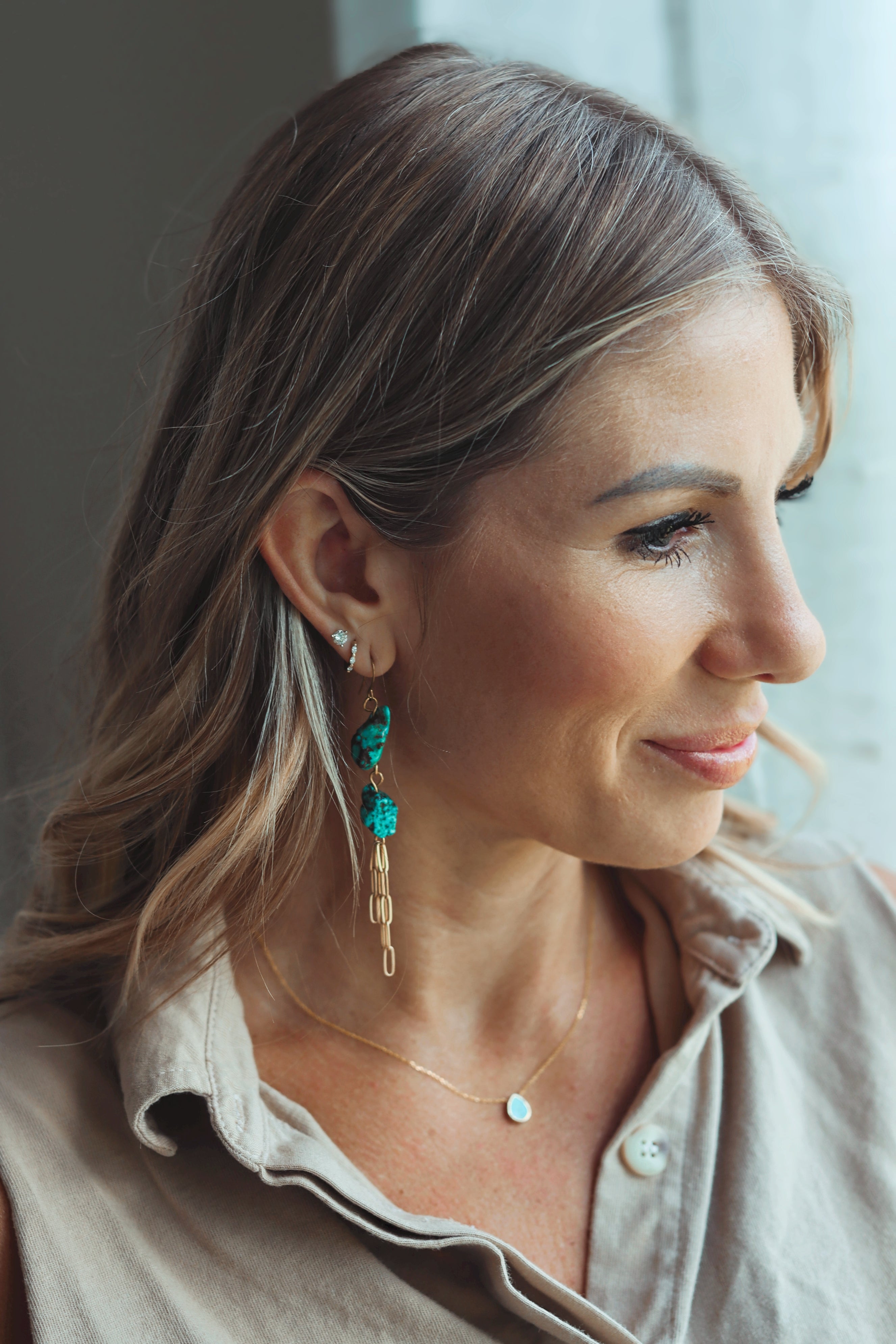 Turquoise drops with paperclip chain