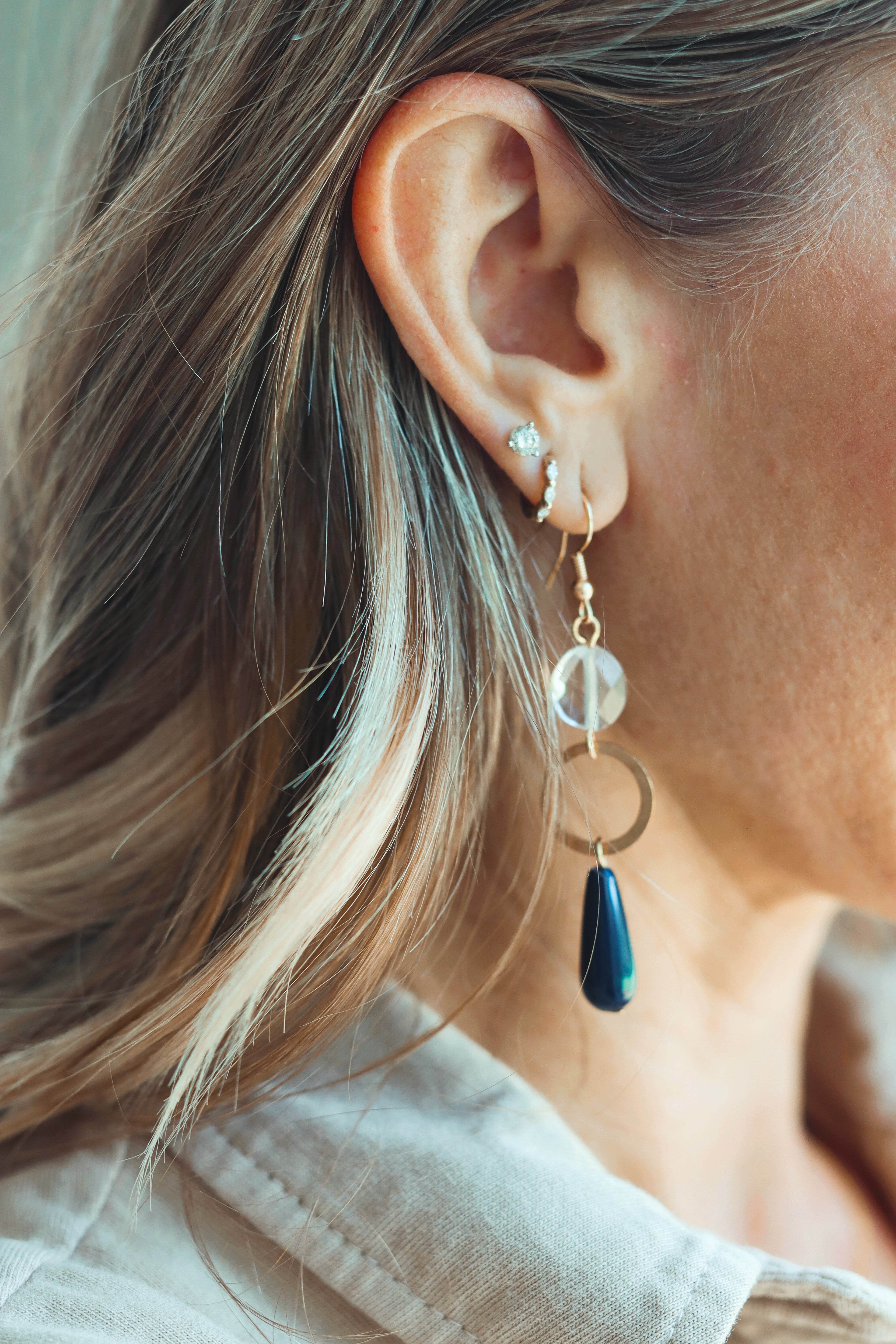 Natural blue and clear stone earrings